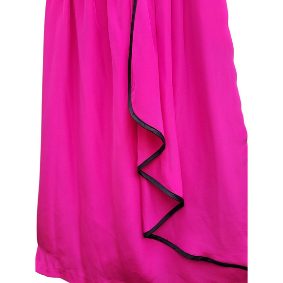 Vintage Pink Black Side Zip Ruffle Lined Barbiecore Flared Gathered Midi Skirt - Picture 5 of 10
